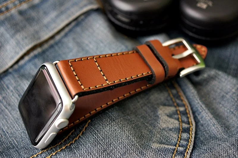 AWBF09-D60 GOLD handgefertigt Vintage Leder Uhrenarmband incl. Lugs Adapter für Apple Watch 1 und 2 (oder Apple Watch Sport) 42mm oder 38mm – Bild 3